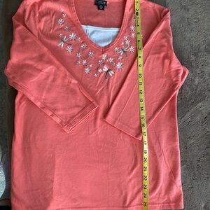 Trilllogy by morning sun Floral Embellished Coral Long Sleeve Top